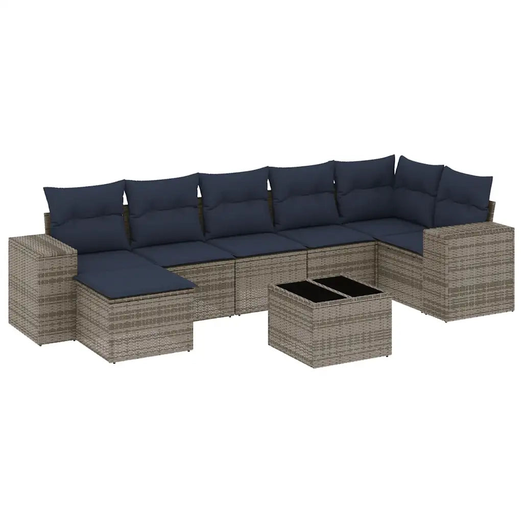 Set Divani da Giardino 8 pz con Cuscini Grigio in Polyrattan 3222890