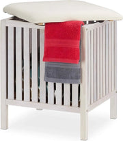Scatola di Stoccaggio per Bagno in Stile Rurale 40 Litri - Bianco - Legno - Tessuto - 53 x 41 x 41 cm - Organizzatore per Bagno