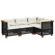 Set Divani da Giardino 4 pz | Set Salotto da Giardino con Cuscini Nero in Polyrattan