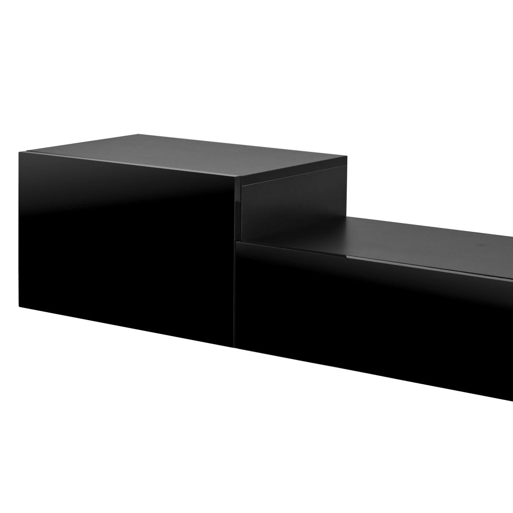 Mobile porta TV sospeso con 2 ante a battente, 3 ante a ribalta e LED app, per soggiorno, nero, 245 × 30 × 26 cm