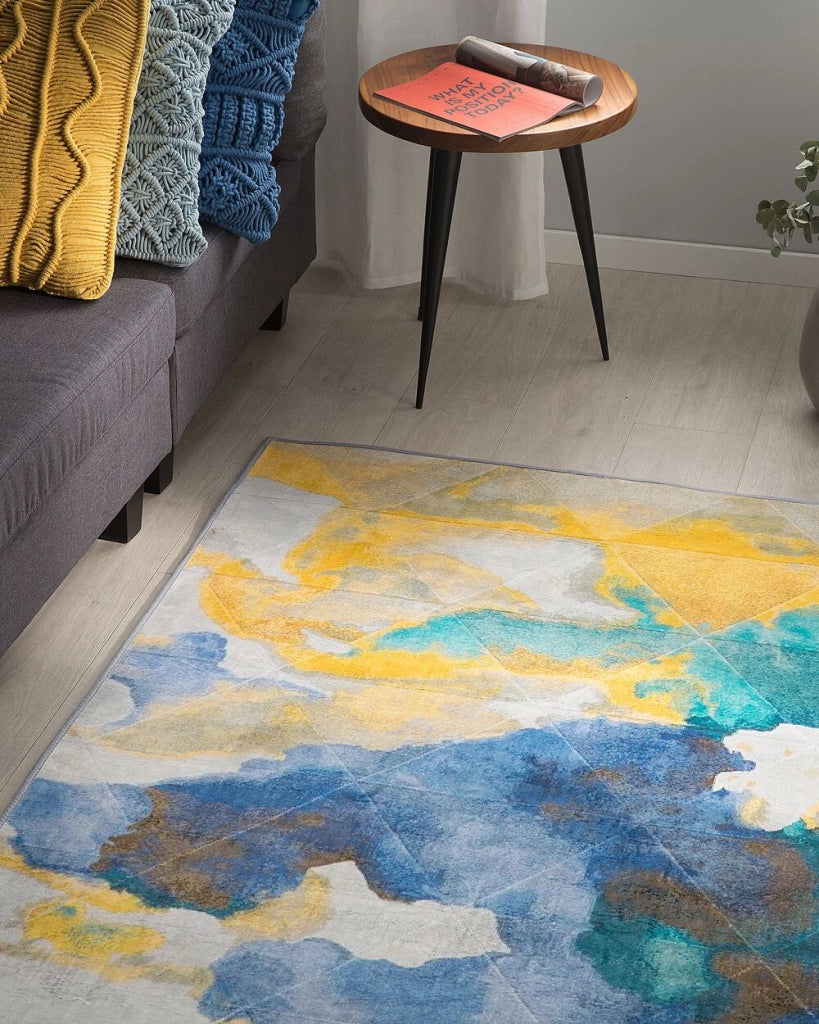 Tappeto per tappetino Moquette Tessuto in poliestere Multicolore Motivo astratto Effetto vernice Fondo rivestito in gomma 160 x 230 cm