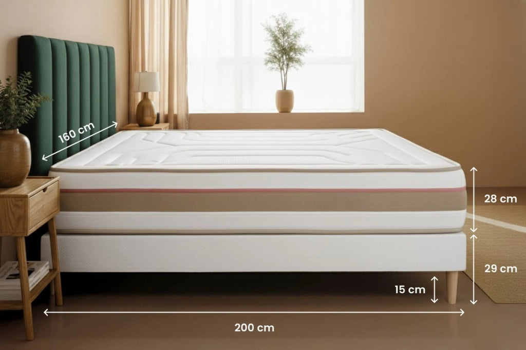 Pacchetto letto completo - Materasso 160x200cm + Box spring con doghe (kit) + 2 cuscini + Piumino - Le Tendre
