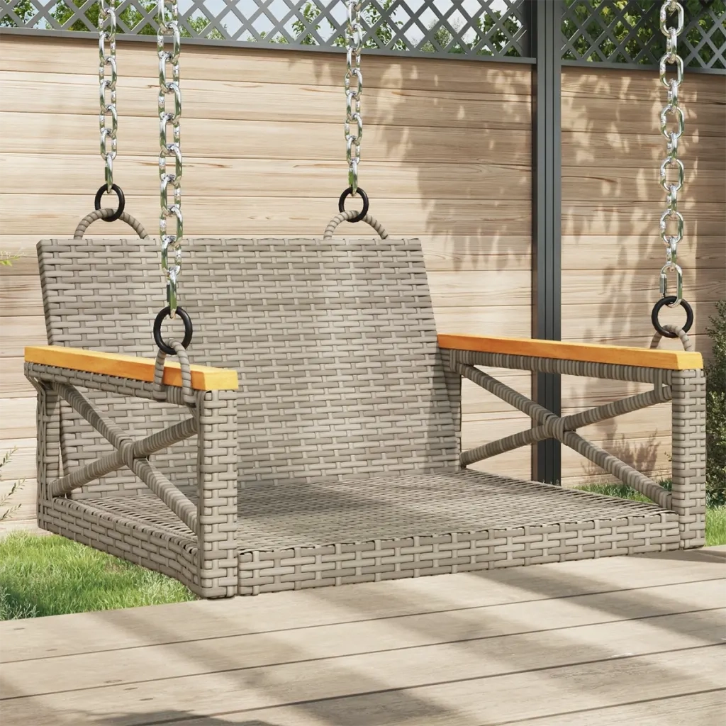 Panca da Giardino | Panchina a Dondolo Grigia 63x62x40 cm in Polyrattan
