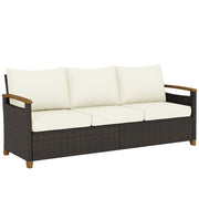 Divano da Esterno 3 Posti in Rattan PE ¨C zephmum ¨C Marrone, Crema, con Cuscini