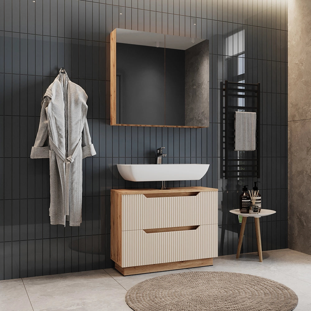 Vicco Set di mobili da bagno Rovere/cashmere a righe 2 parti