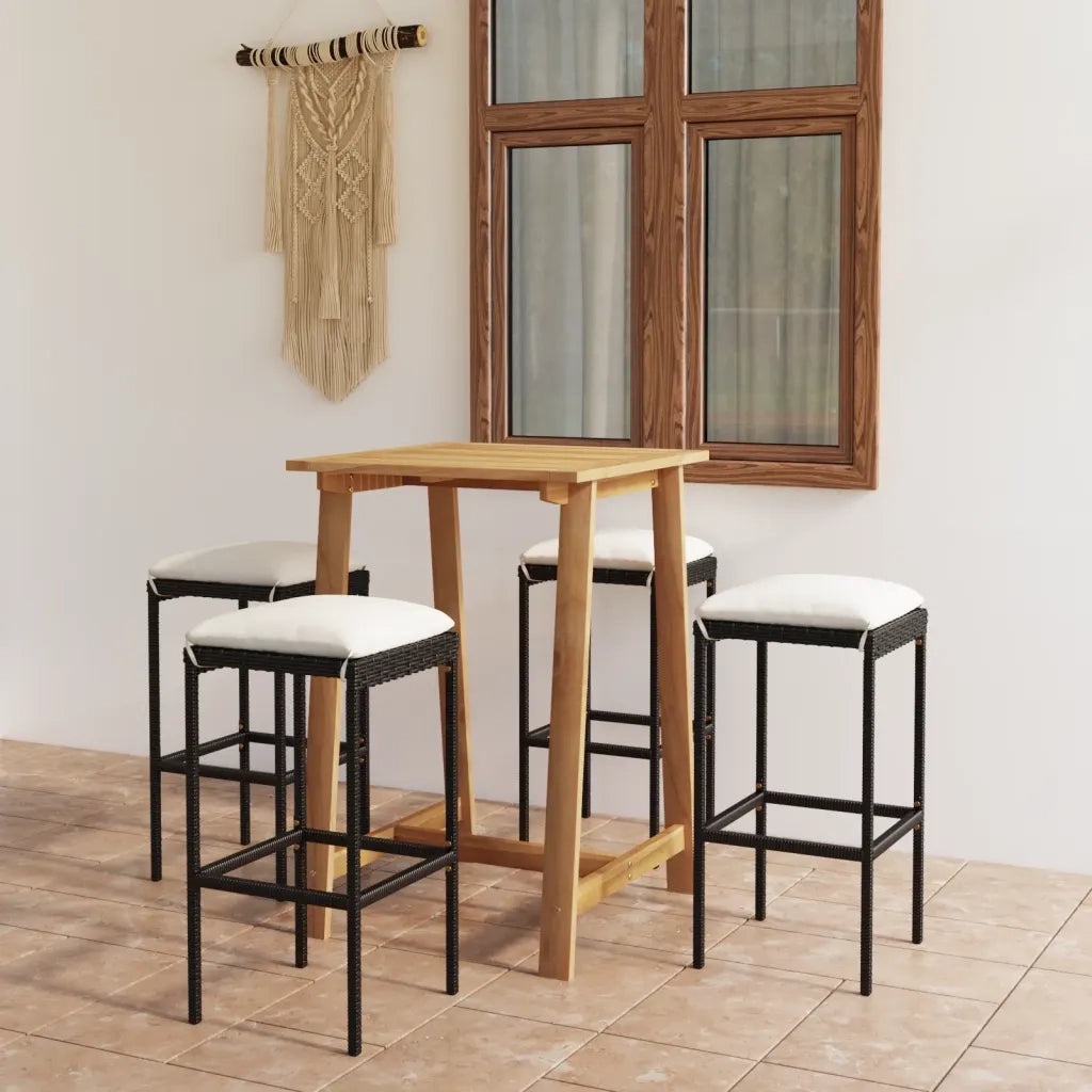 Set da Bar da Giardino 5 pz con Cuscini Nero