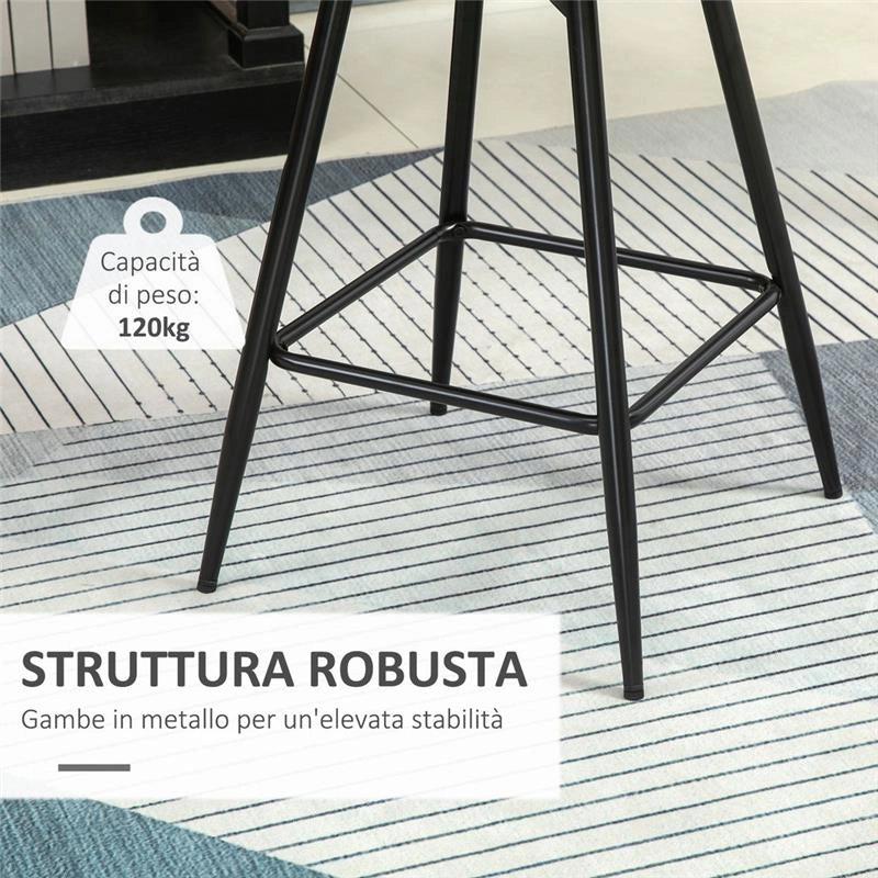 SET 2 SGABELLI DA BAR CON SCHIENALE E POGGIAPIEDI IN STILE NORDICO IN METALLO E VELLUTO, COLOR CREMA, 45X47X88 CM