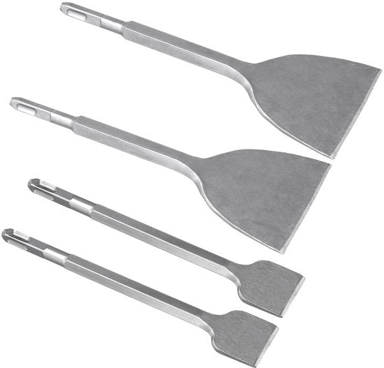 Set di Bit SDS Plus a 4 pezzi - Bit piatto 230 x 40 mm - Bit piatto 280 x 100 mm - Acciaio di carbonio - Resistente allo shock - Manico quadrato - Set di bit