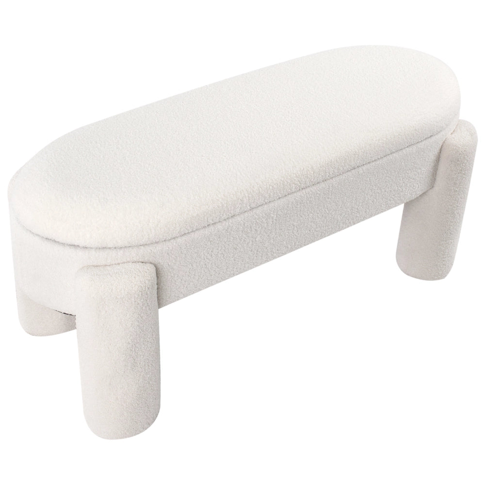 Panca da letto imbottita moderna con contenitore in tessuto bouclé bianco sporco mobili da soggiorno a tinta unita