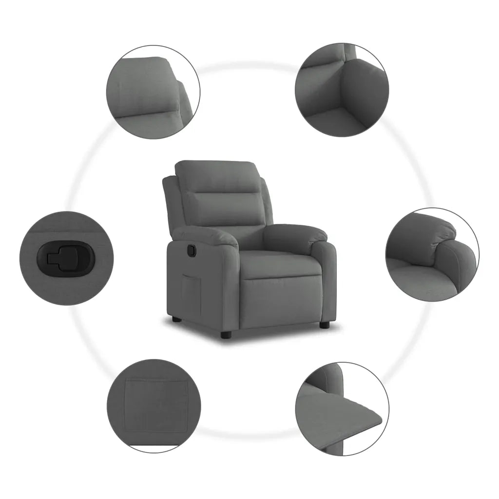 Divano Sedia-Poltrona Reclinabile in Tessuto Grigio Scuro 581127
