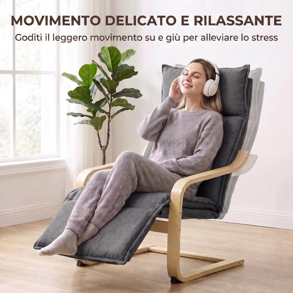 Poltrona da Camera con Poggiapiedi Ergonomico e Movimento Oscillante Grigio Scuro