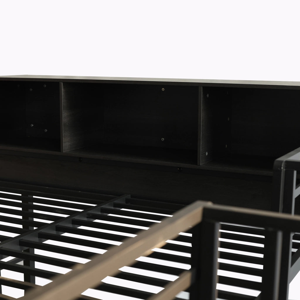 LETTO A CASTELLO 239x208x161 cm Nero in Metallo e Legno, 3 posti