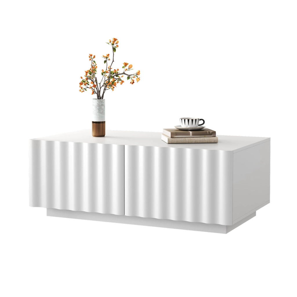 Tavolino da caffè con 2 cassetti - per soggiorno - in MDF e pannello di particelle - 100x50x40 cm - bianco