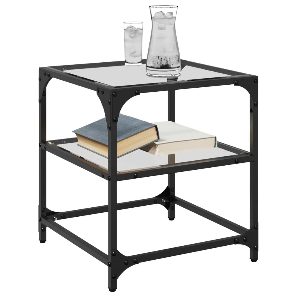 vidaXL Tavolini con Piano in Vetro Trasparente 2 pz 40x40x45cm Acciaio