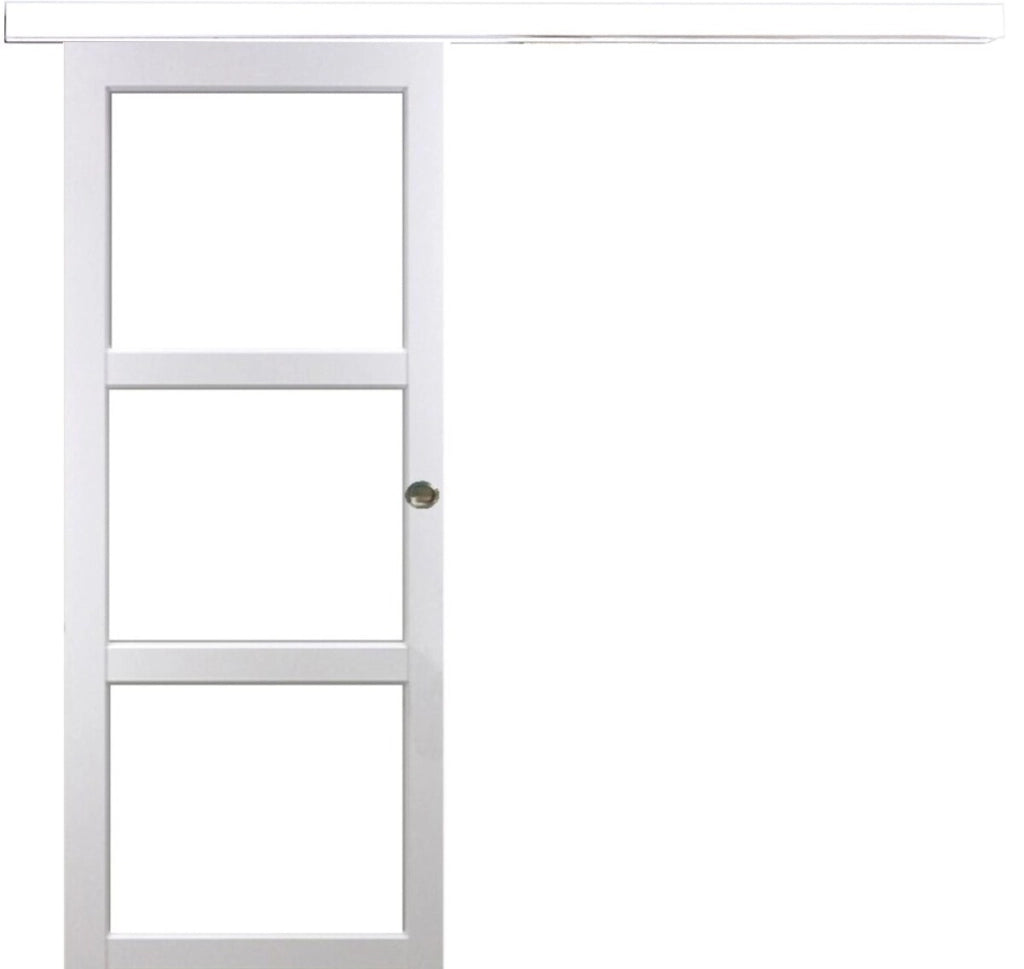 Porta Scorrevole Kenya Vetro Bianco Trasparente H204 x L73 + Binario in alluminio bianco e 2 gusci