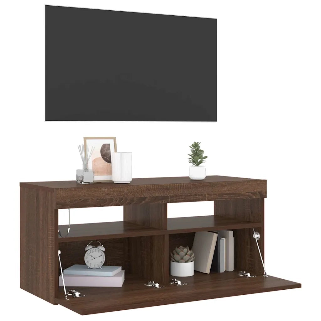 Mobile Porta TV con Luci LED Rovere Marrone 90x35x40 cm 815677
