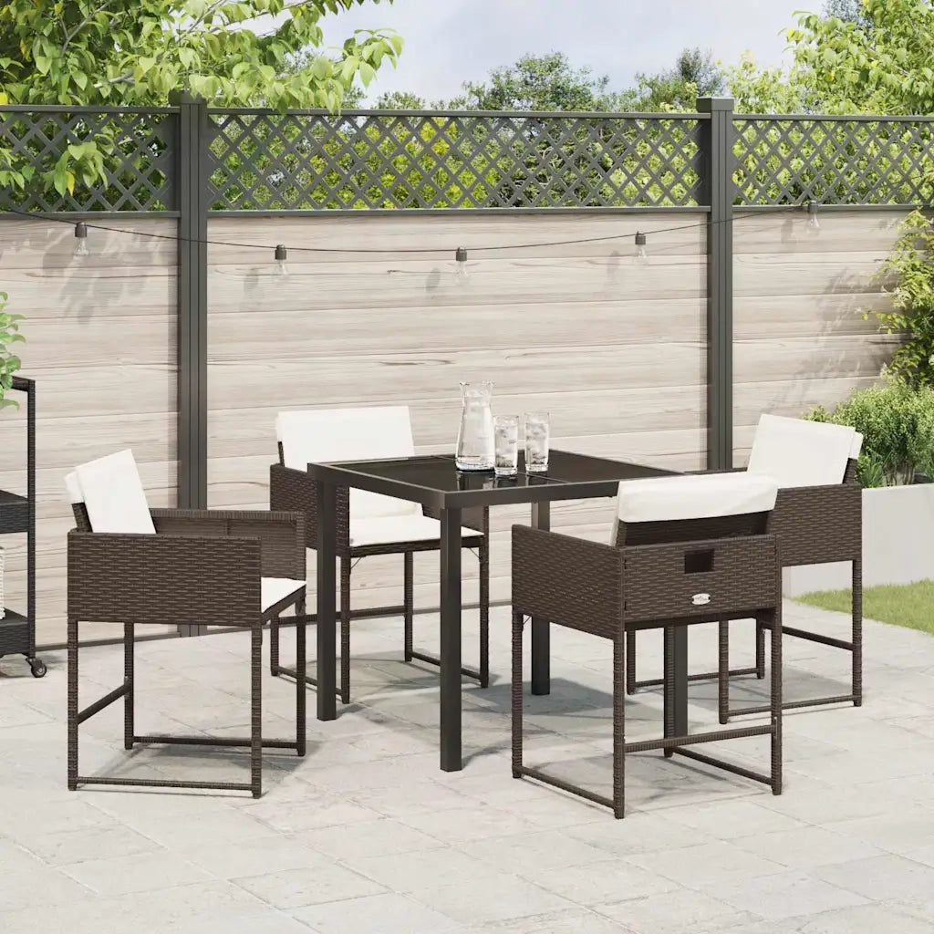 Set da Pranzo per Giardino con cuscino 5 pcs Marrone polyrattan 3380016
