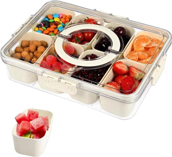 Scatola di conservazione per snack con 8 contenitori - tavola di servizio per spezie della cucina - scatola di trasporto per snack con coperchio - organizzatore di snack per caramelle, vegan, biscotti di frutta e noci