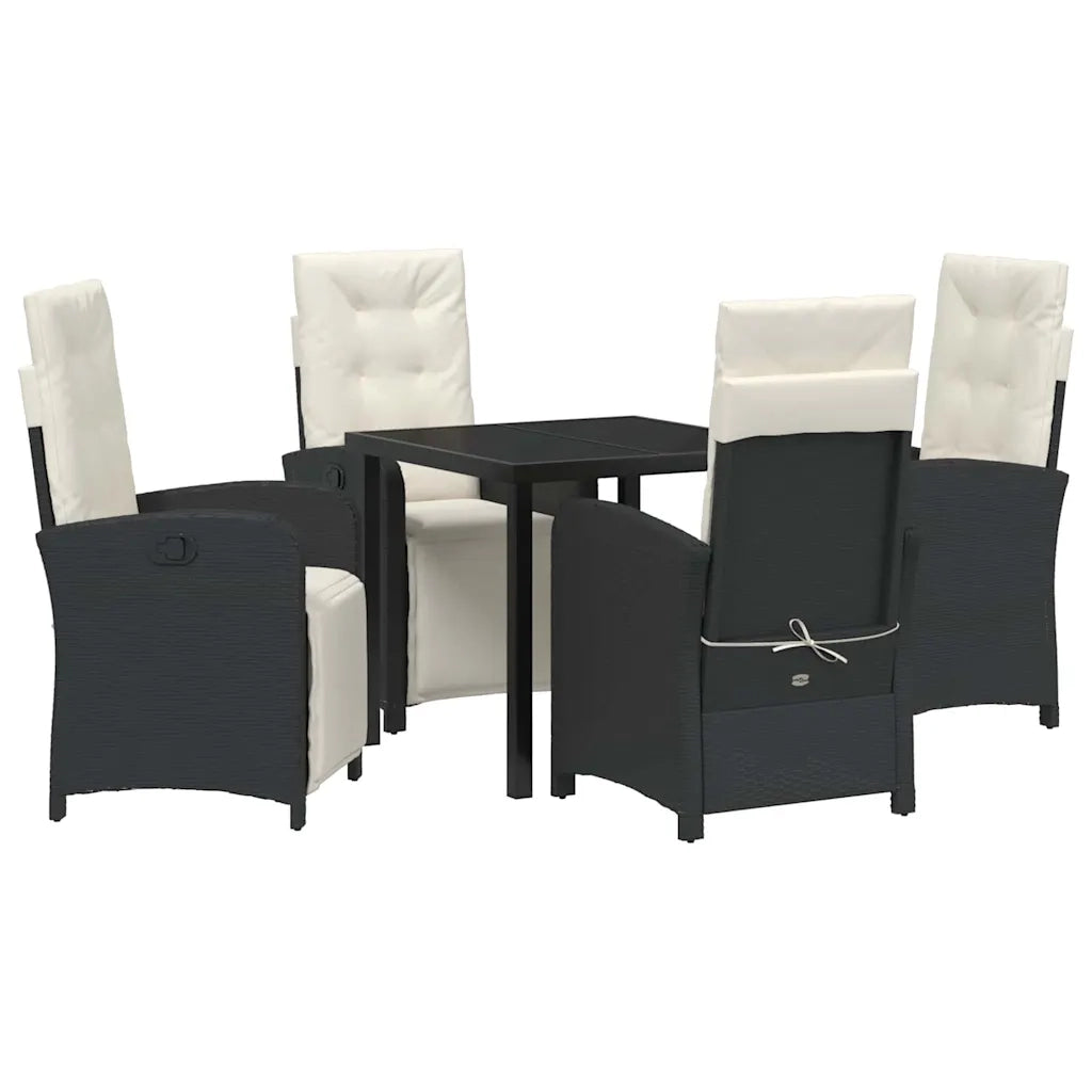 Set da Pranzo per Giardino con cuscino 5 pcs Nero polyrattan 3380303