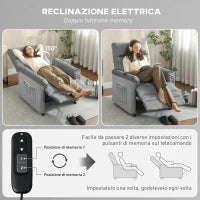 Poltrona Reclinabile con 8 Punti Massaggio e 5 Modalità, Poggiapiedi, Riscaldamento, Tessuto Vellutato, Grigio