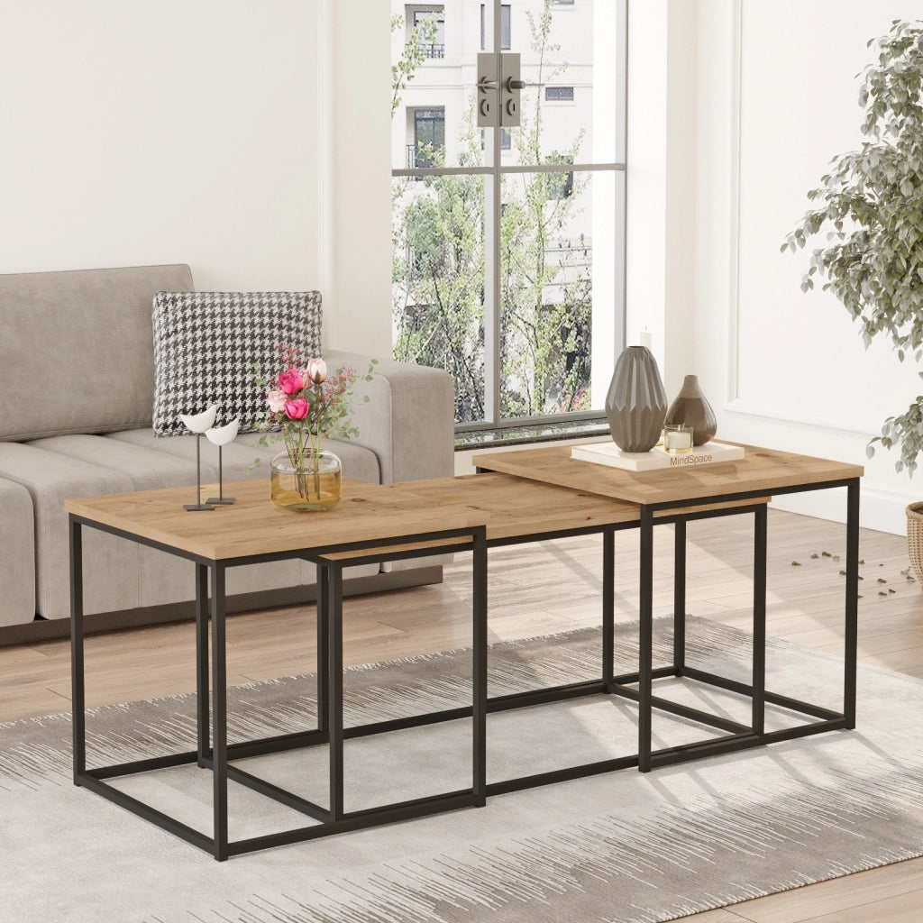 Set di 3 tavolini in legno "VG9" - 90 x 45 x 44 cm - Pino Atlantico
