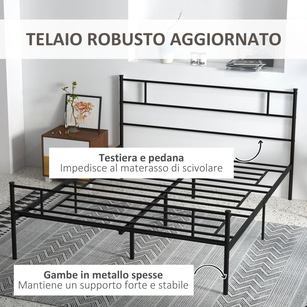 Letto Matrimoniale in Acciaio con Testiera e Pediera ¨C zephmum ¨C Nero 160x200 cm