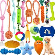 Set di giocattoli per cani a 18 pezzi di cotone naturale con corda - giocattoli per masticare per cani - interattivi e sostenibili