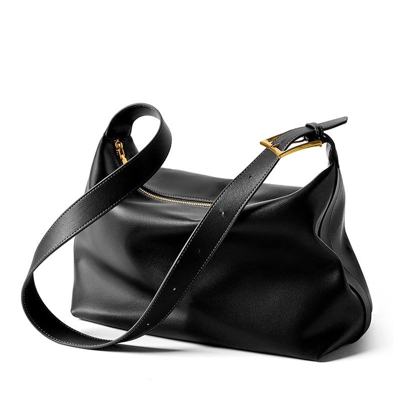 Borsa a tracolla classica in vera pelle da donna, colore nero.