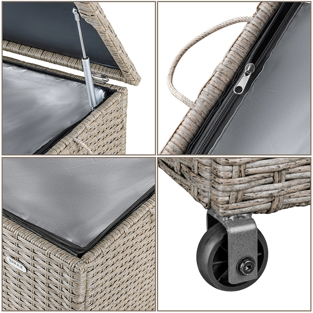 Baule Portaoggetti da Giardino Cassapanca Polyrattan Impermeabile 2 Ruote Crema