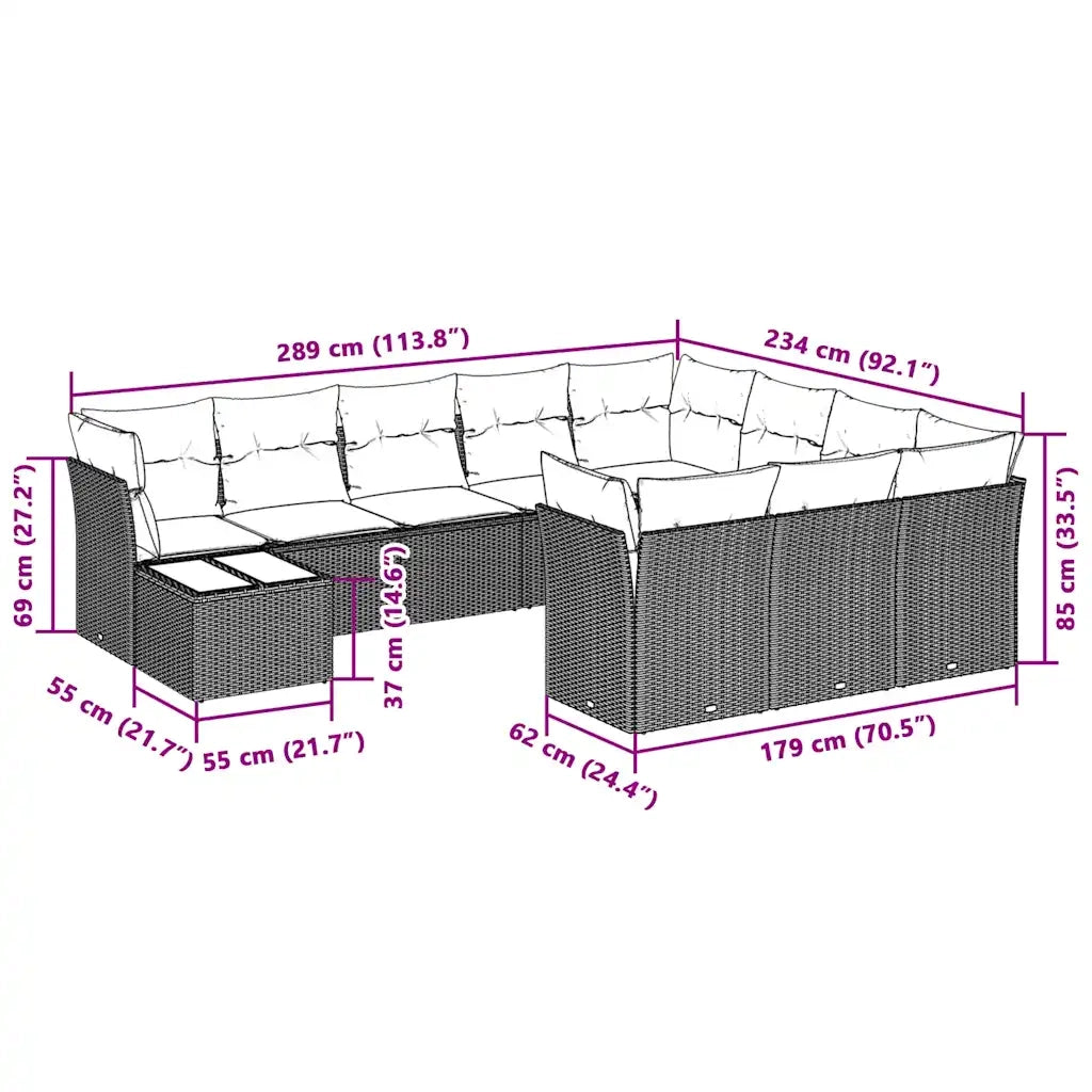 Set Divani da Giardino 11 pz con Cuscini in Polyrattan Grigio 3218262