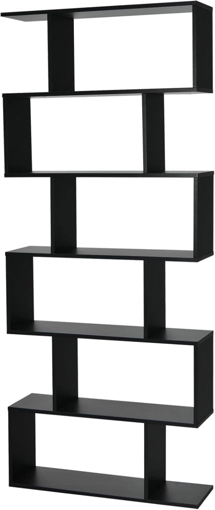 Libreria a 6 livelli, libreria a forma di S, scaffali per libri, design antiribaltamento, libreria, per soggiorno, camera da letto, studio, ufficio, 80 x 23 x 191 cm (caffè)