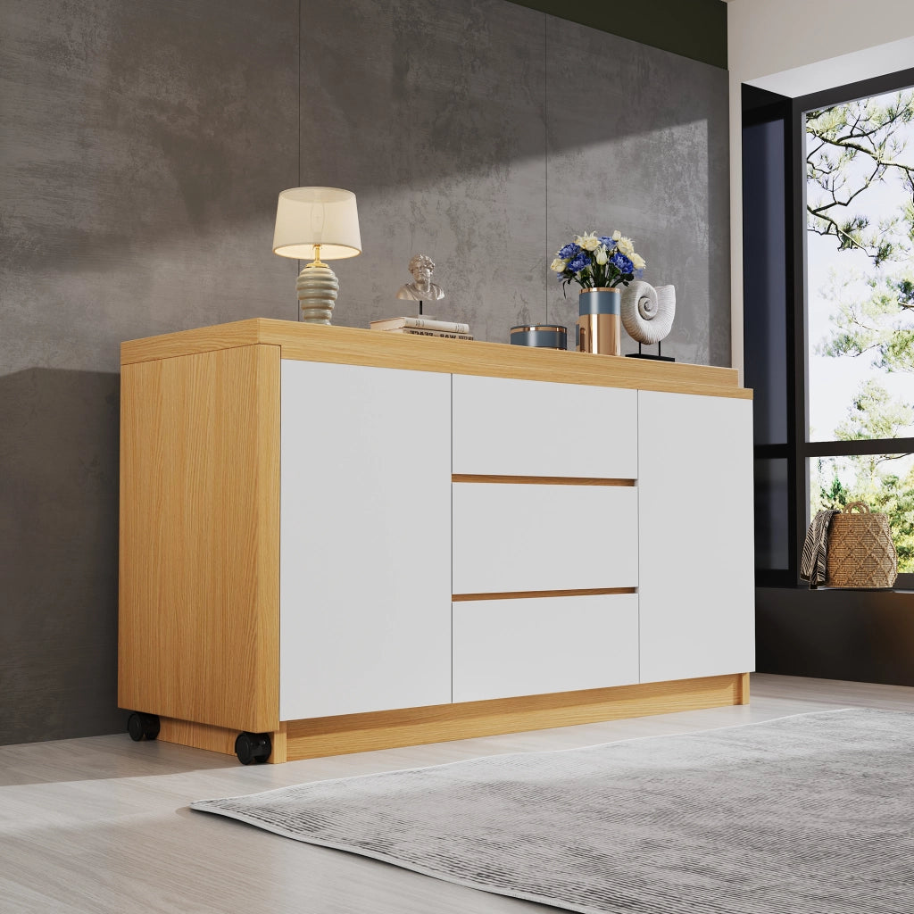 Scrivania pieghevole con piano girevole a 360° e 3 cassetti, per ufficio, in truciolare, rovere, 120 × 50 × 76,5 cm