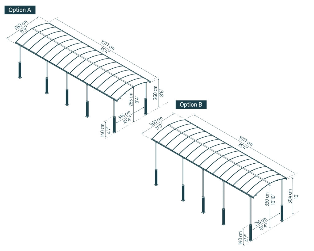 Carport  in Alluminio 3.6 X 11 m Canopia Alpine Alto RV