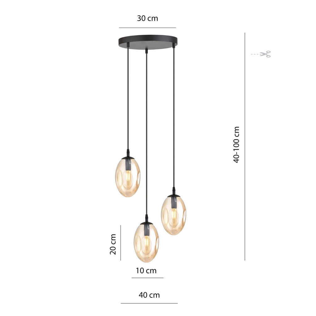 Lampadario Emibig Astral 3xE14 vetro miele nero dimmerabile