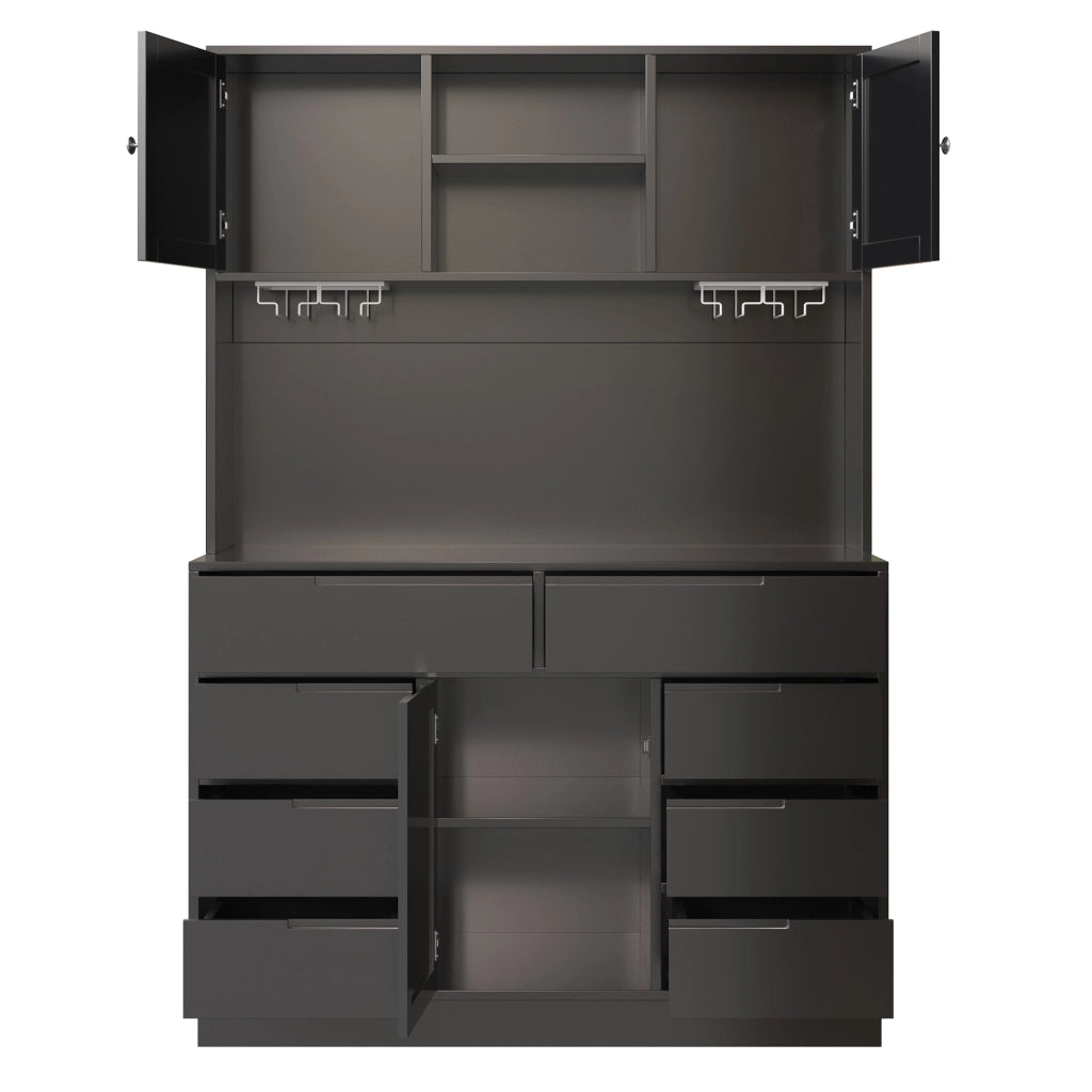 Armadio cucina 120x40x183.5 cm con illuminazione LED; 8 cassetti; MDF; nero