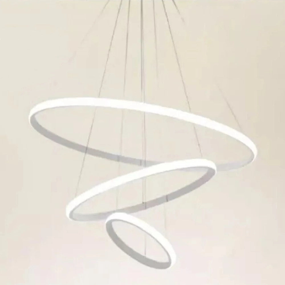 Trade Shop - Lampadario Sospeso Led 100w 3 Cerchi Pendente Anelli Bianco Luce 4000k Moderno 50262 -