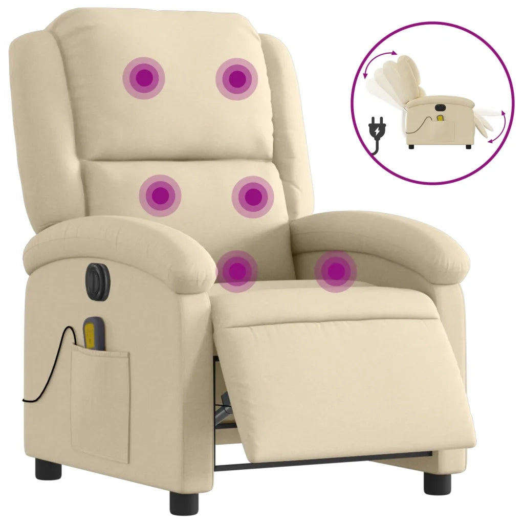 Divano Sedia-Poltrona Reclinabile Massaggiante Elettrica Crema in Tessuto 877221