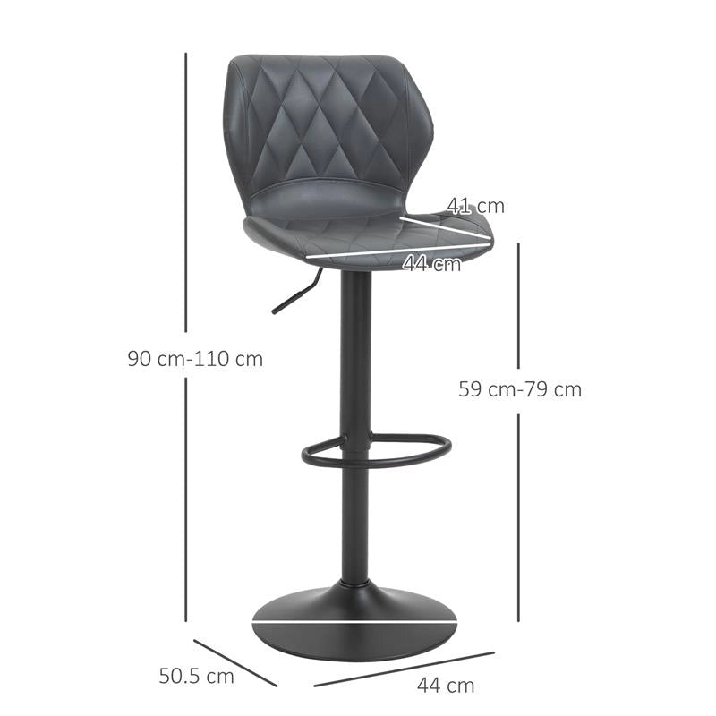SET DI 2 SGABELLI DA BAR ALTI IN SIMILPELLE CON ALTEZZA REGOLABILE, SGABELLI CUCINA GIREVOLI CON SCHIENALE E POGGIAPIEDI, 44X50.5X90-110CM GRIGIO