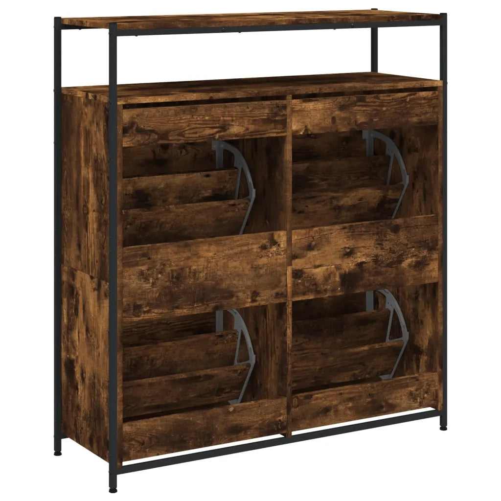 Scarpiera con 4 Cassetti Ribaltabili-Scaffale per scarpe Rovere Fumo 100x34x112 cm