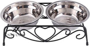 Piatti da Cibo per Cani e Gatti in Acciaio Inossidabile con 2 Piatti - Standard per Cani e Gatti - Nodi in Gomma Antiscivolo - 135 cm Argento.