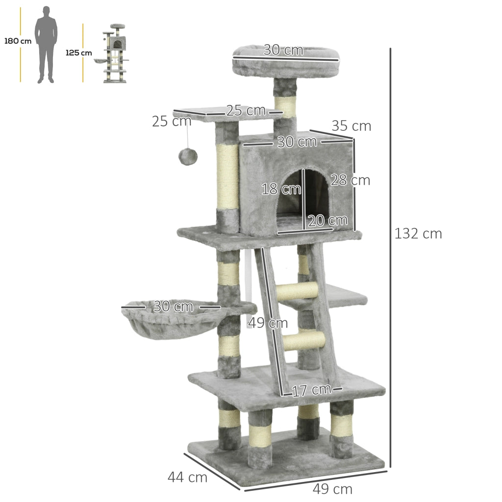 Albero per gatti con grattatoi, nicchie, piattaforme, scala e amaca ¨C zephmum ¨C grigio
