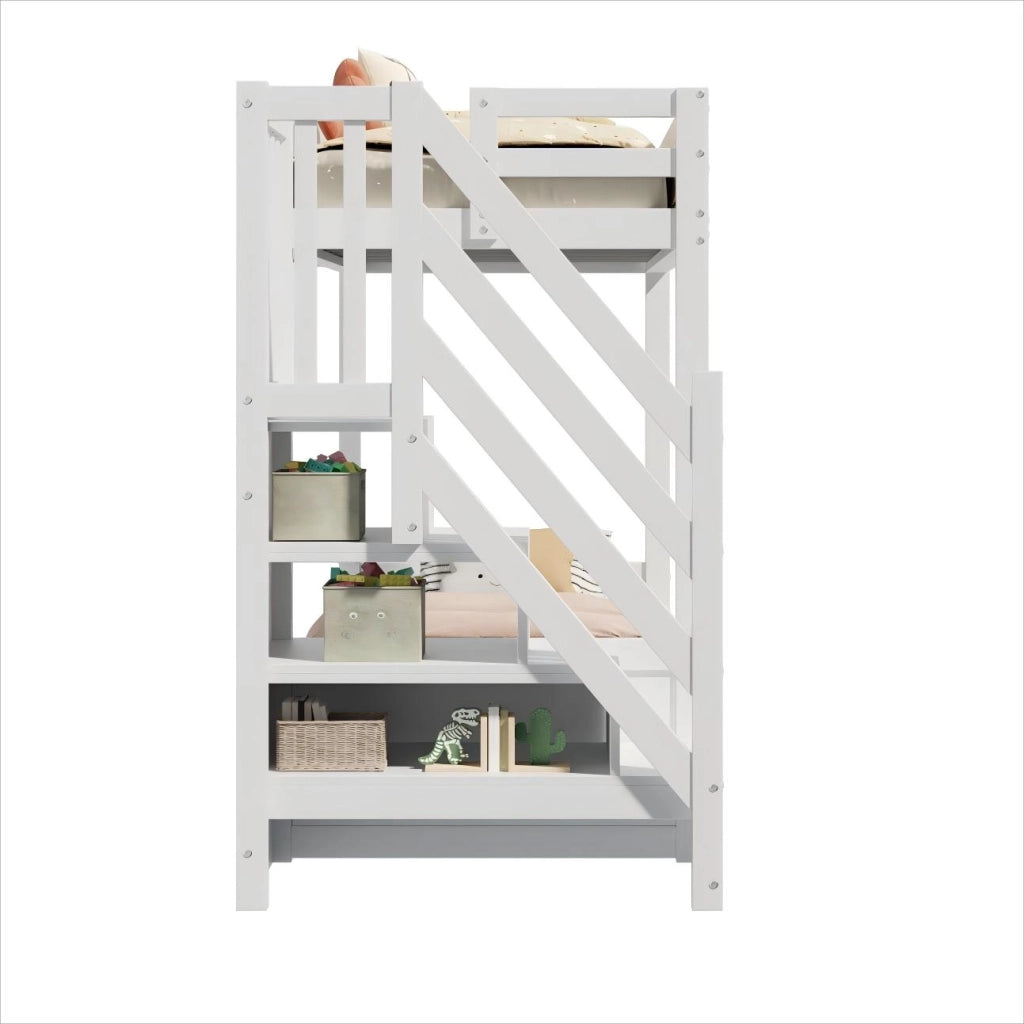 LETTO a soppalco multifunzione 90x200 cm Bianco in legno massello e MDF