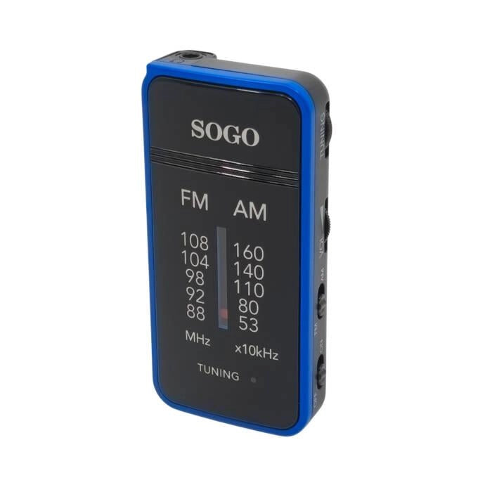 Radio portatile AM/FM tascabile con auricolari, sintonizzazione analogica, 50dB SNR, alimentazione 2 batterie AAA - SOGO