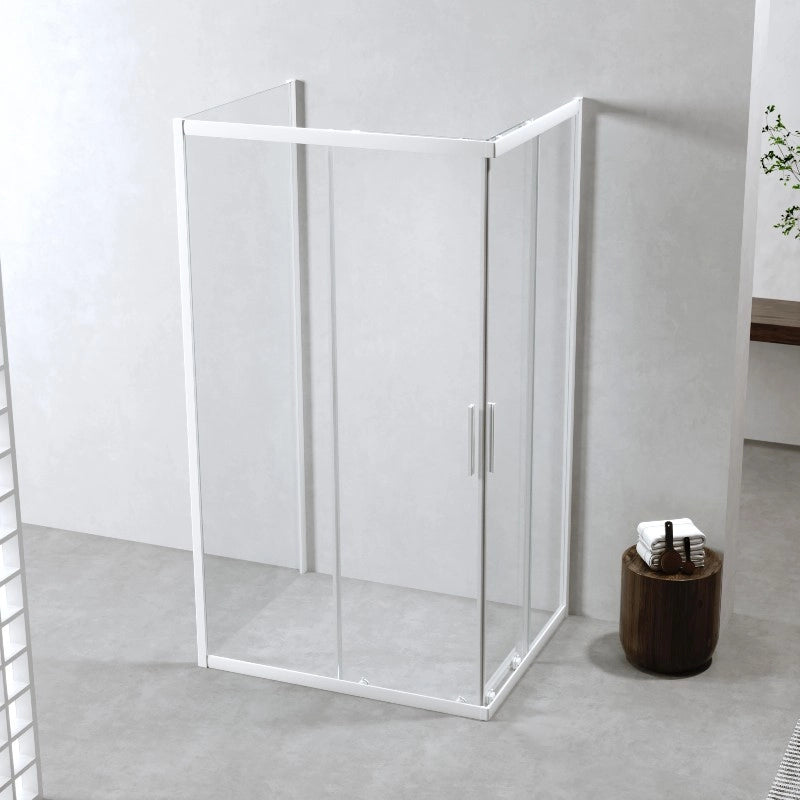 Box Doccia 3 Lati 70x120x70 Cm Scorrevole h190 Profili Bianco Opaco Cristallo 6mm Trasparente| Neat
