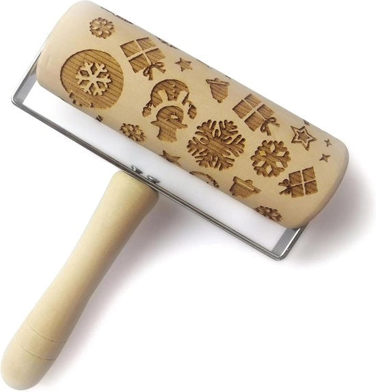 Deegroller per biscotti - deegroller in legno con tema natalizio con decorazione a rilievo