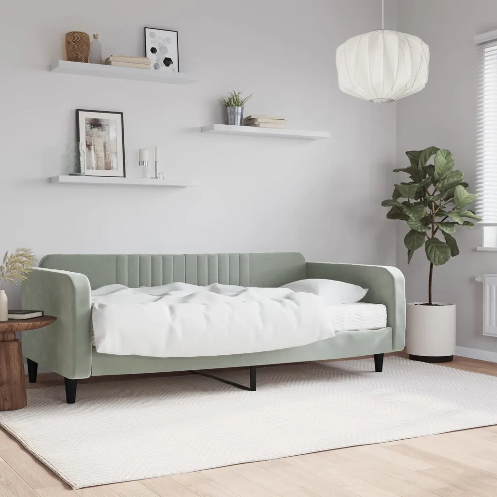 Divano Letto con Materasso Grigio Chiaro 100x200 cm in Velluto 3197046