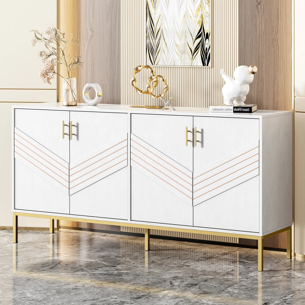 Credenza moderna con 4 ante - Zephmum- Design elegante bianco e oro, gambe metalliche, ripiani regolabili