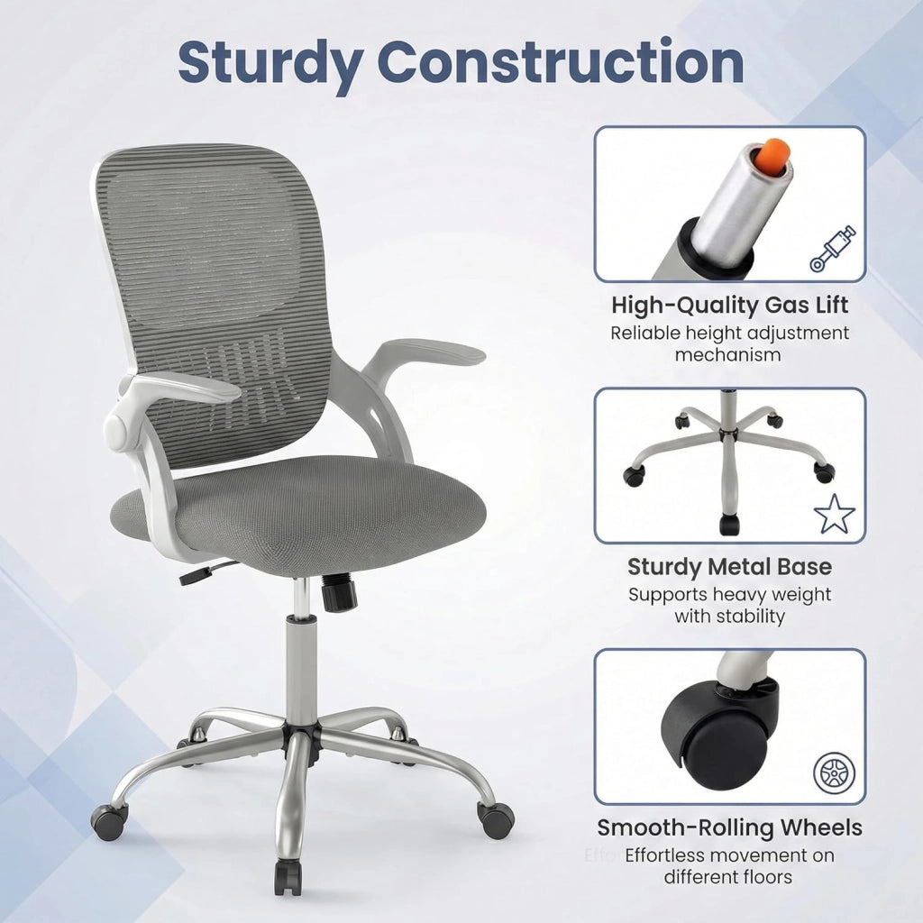 Sedia da ufficio in rete traspirante, sedia da scrivania ergonomica con altezza regolabile, braccioli pieghevoli, Cadeira girevole a 360° con ruote universali, carico 136 kg