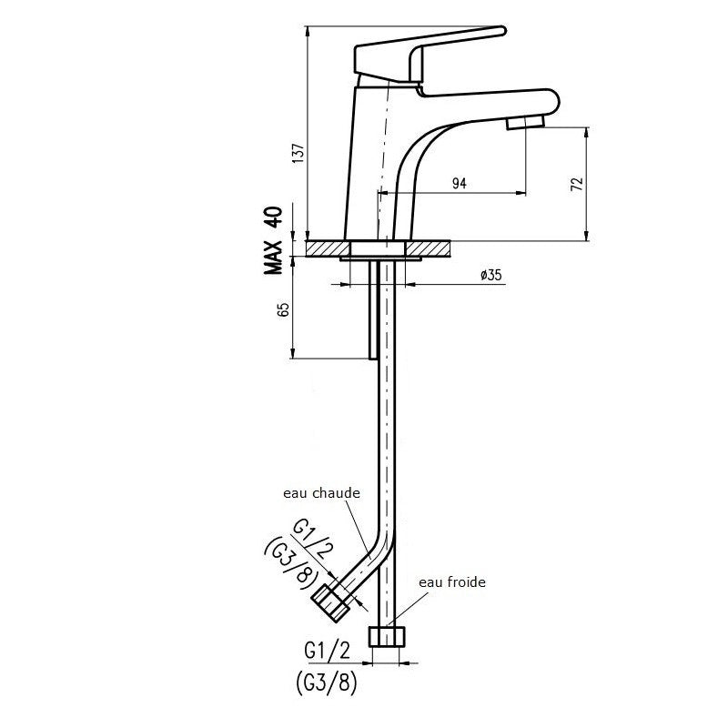 Miscelatore lavabo COLORADO in ottone cromato senza sifone