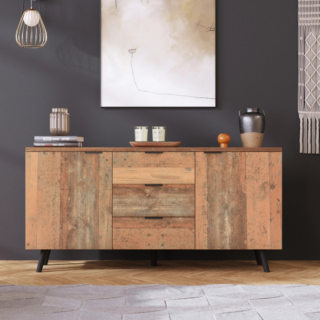 Mobile TV 140x35x70 cm marrone antico in truciolare, 3 cassetti e ripiani